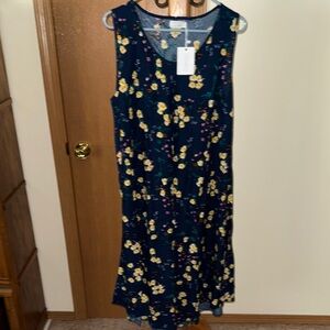 Floral Sleeveless Dress; Tamsy Large size- Navy and Yellow; Sleeveless; Sundress
